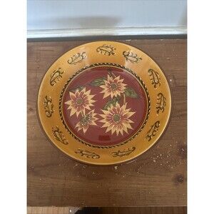 pier 1 terracotta sunflower bowl large 11.75 han painted overglazed  EXC
